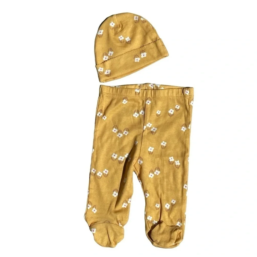 Gerber Floral Footed Pants and Cap Set 0-3 months